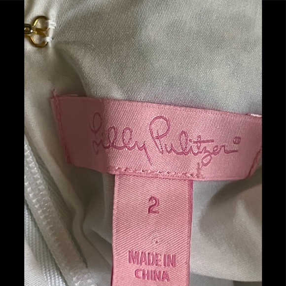 LILLY PULITZER BRYNN DRESS SHIFT SLEEVELESS BLUE WHITE BIRDS LACE SIZE 2 - Picture 9 of 10